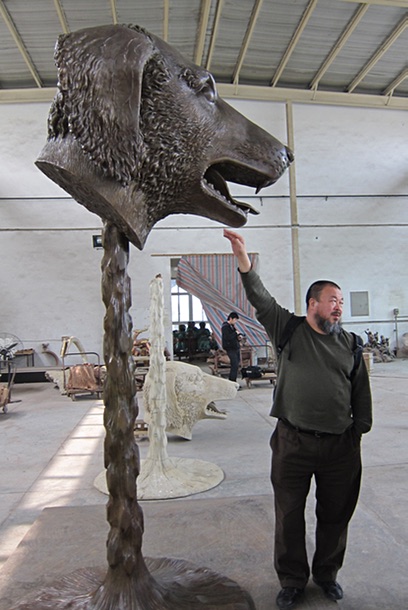 Ai Weiwei with zodiac head of a dog