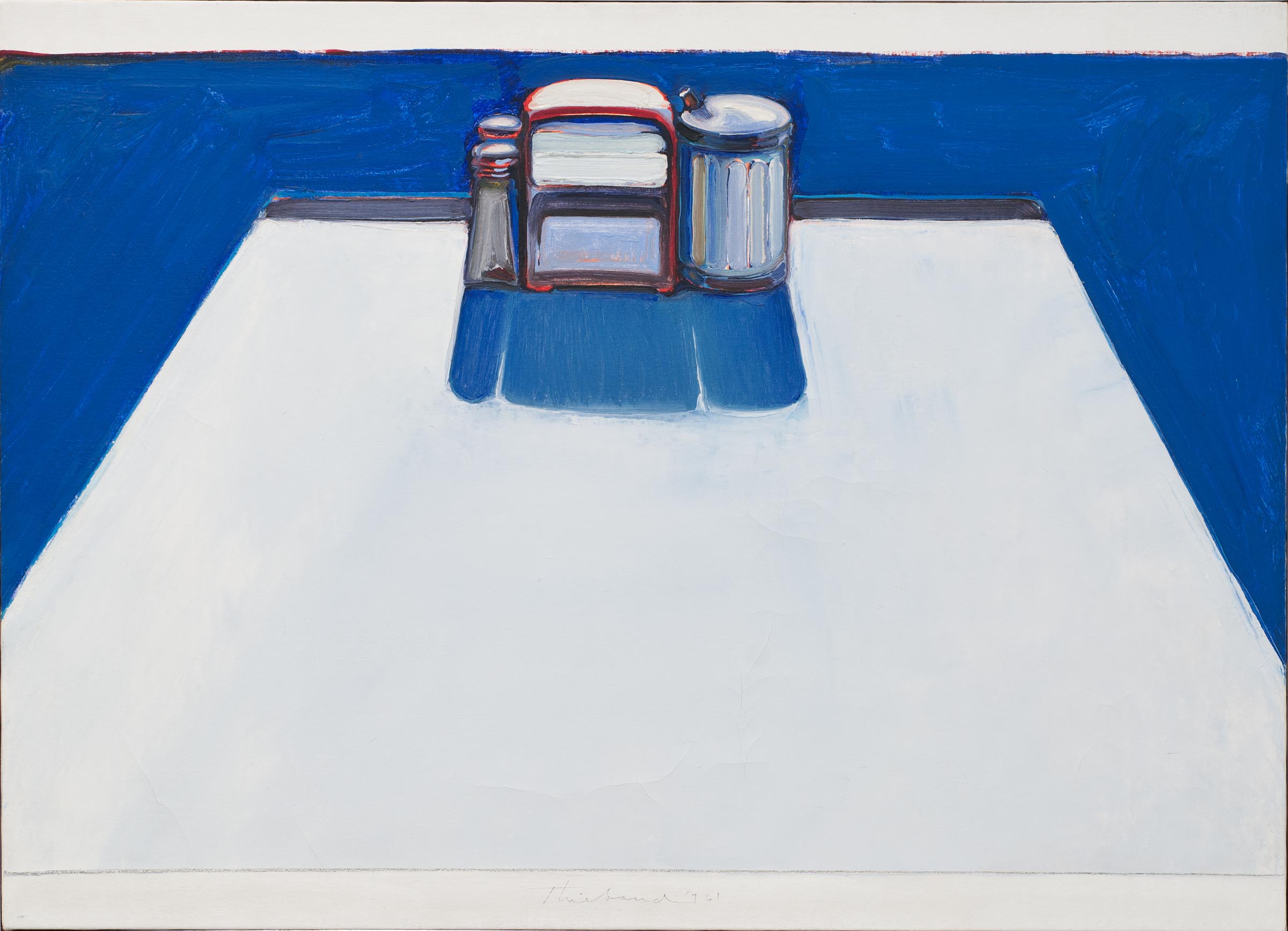 Wayne Thiebaud, “Table Setting,” 1961, oil on canvas, Gift of Dr. and Mrs. Karl Salatka