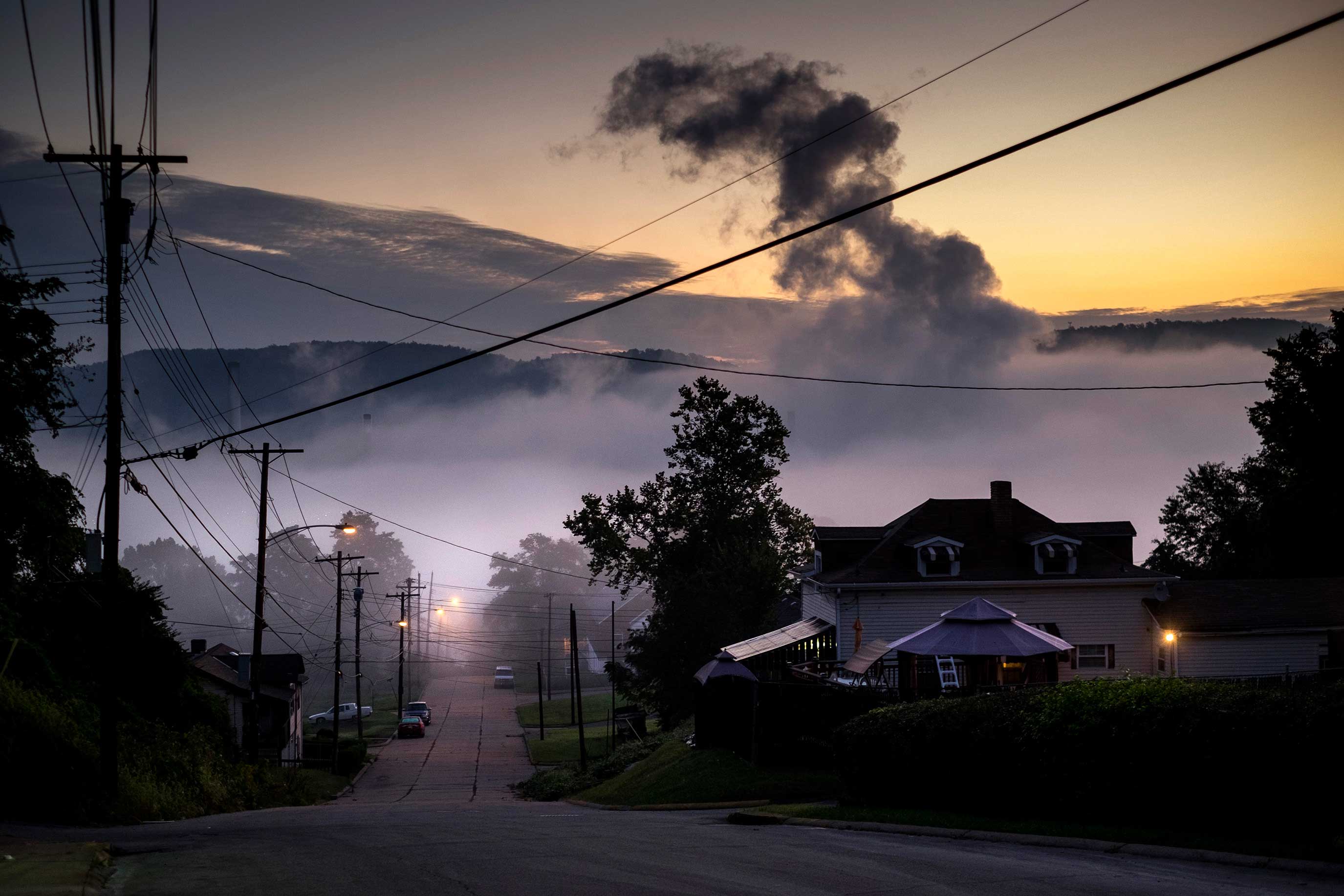 A temperature inversion hold down the smog and pollution from the US Steel Clairton Coke Works in Clairton, PA.