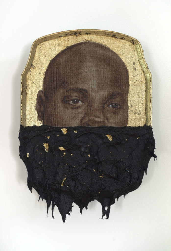 Titus Kaphar, "Jerome IV," 2014, Oil, gold leaf, and tar on wood panel, The Studio Museum in Harlem, gift of Jack Shainman Gallery 2015.3.1, Courtesy the artist and Jack Shainman Gallery