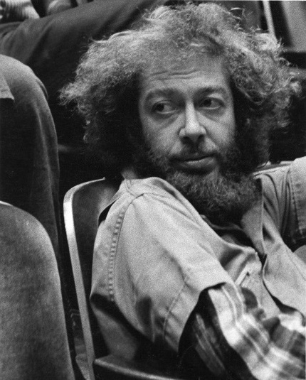 A bearded, wild-haired man gazes to one side while sitting among rows of auditorium-style chairs.