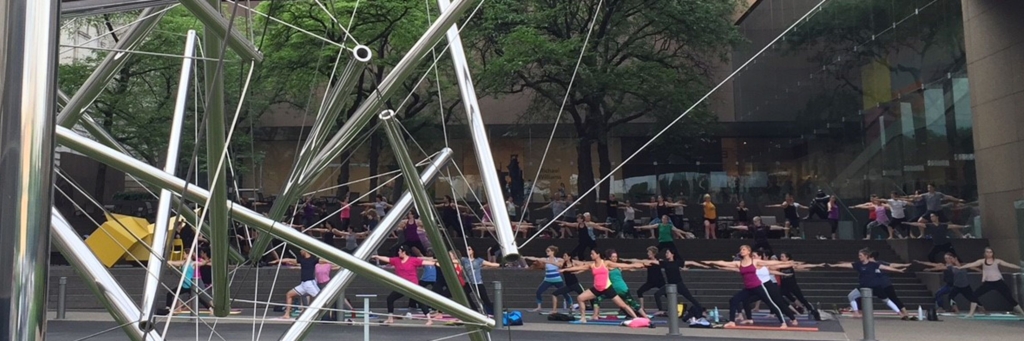 Outdoor yoga in the sculpture court.