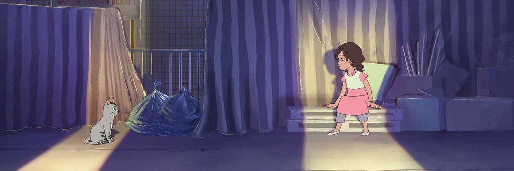 Animation of a young girl and a cat