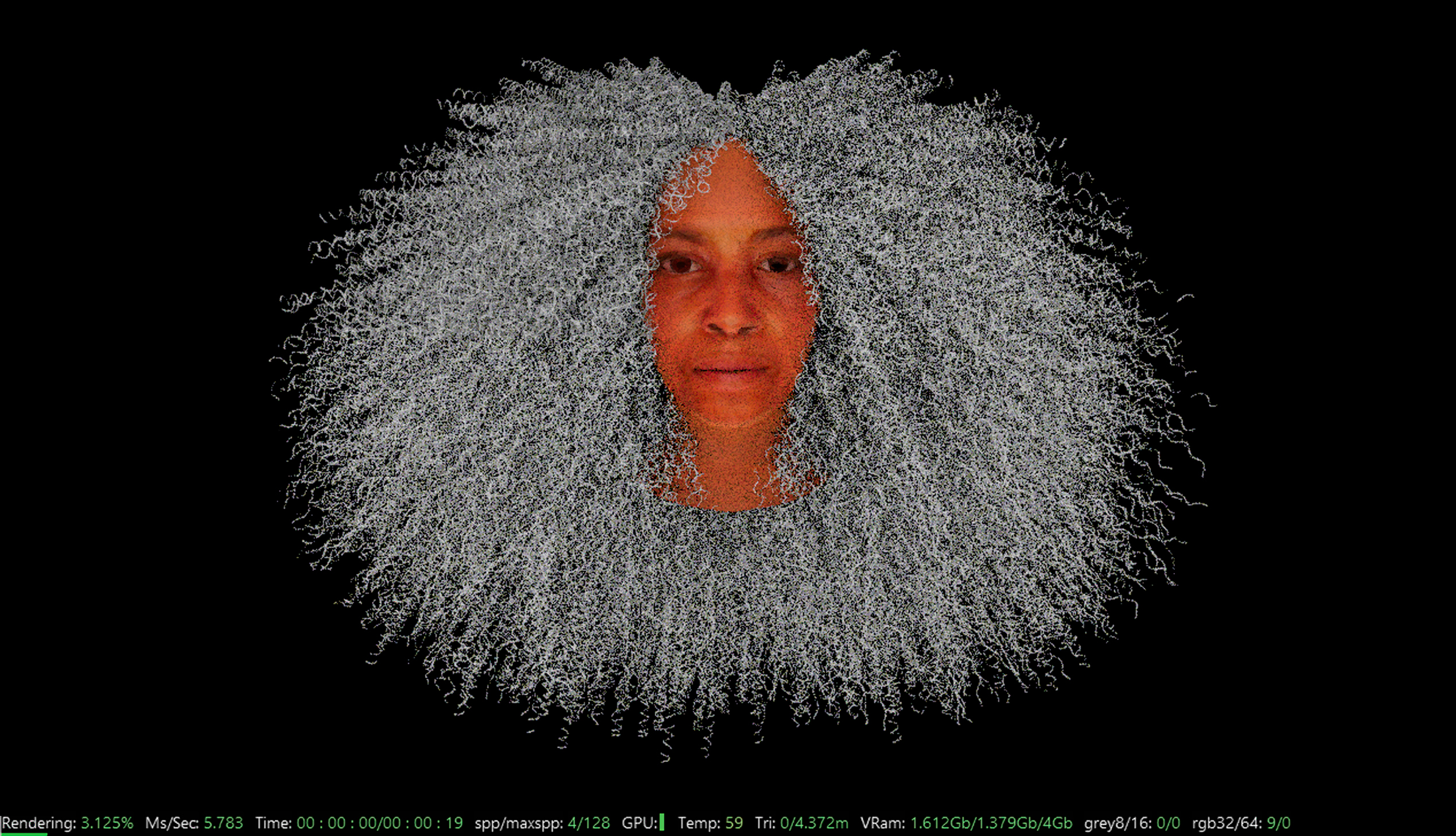 A digital rendering of a woman's head.