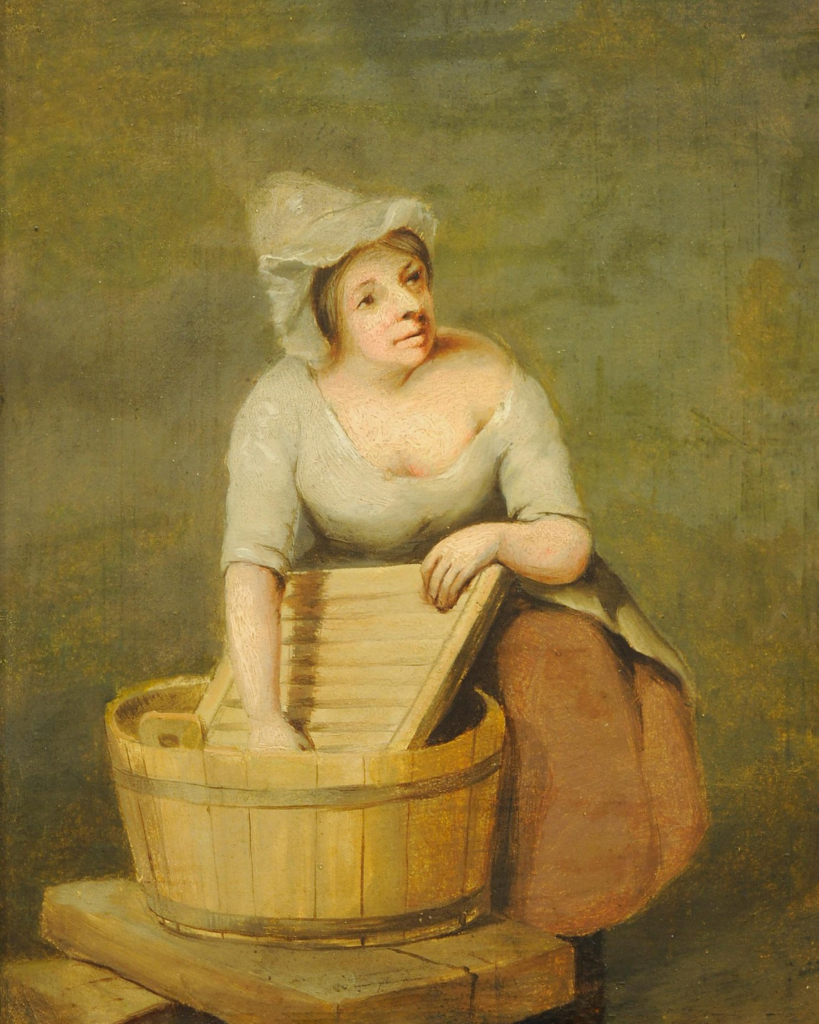 a painting of a woman washing clothes