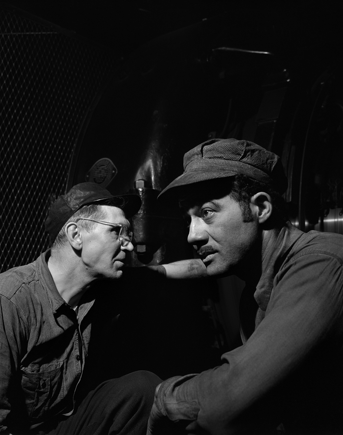 two workmen in a powerplant, photo by Gordon Parks