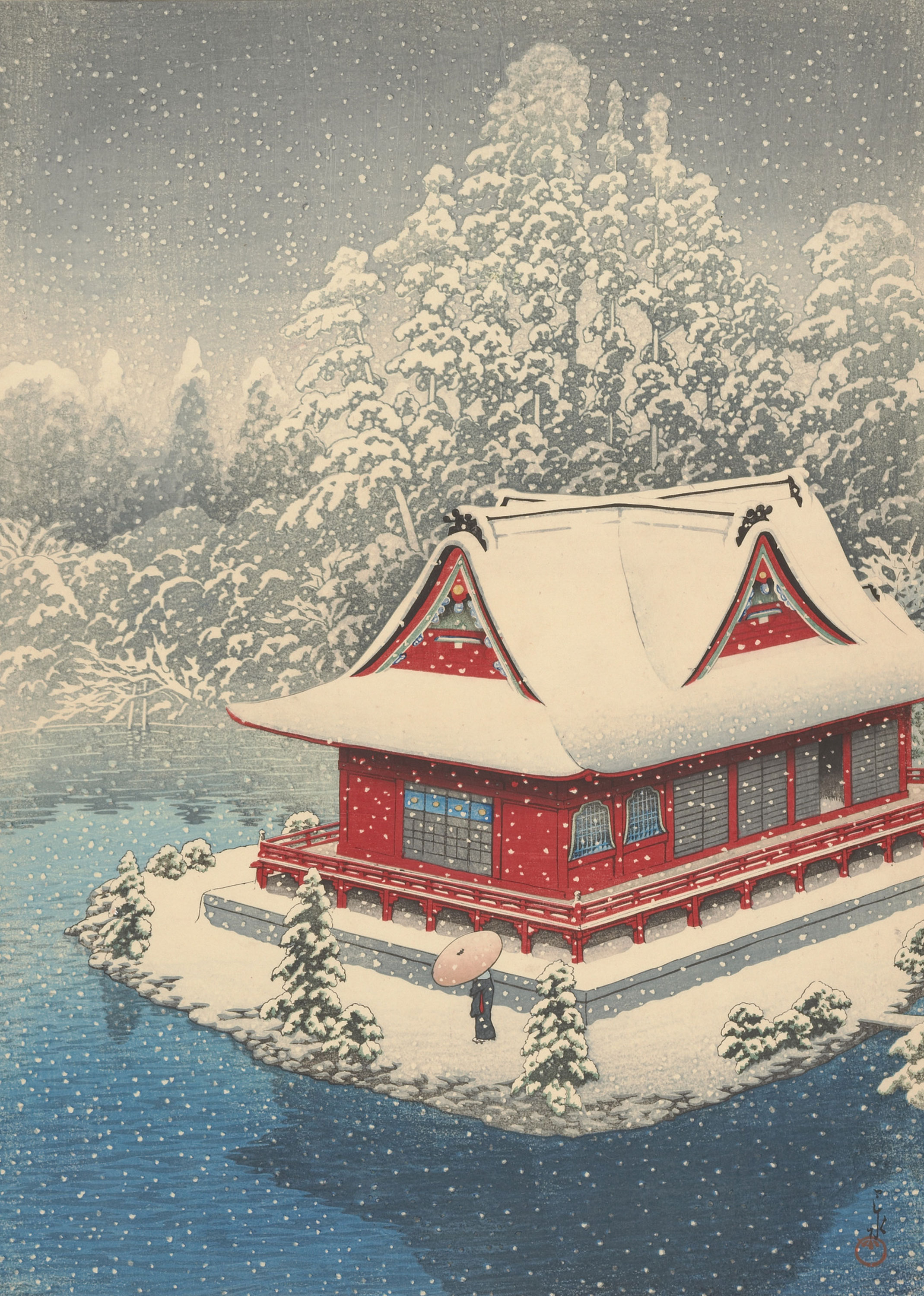 A japanese building covered with snow: Snow at Inokashira