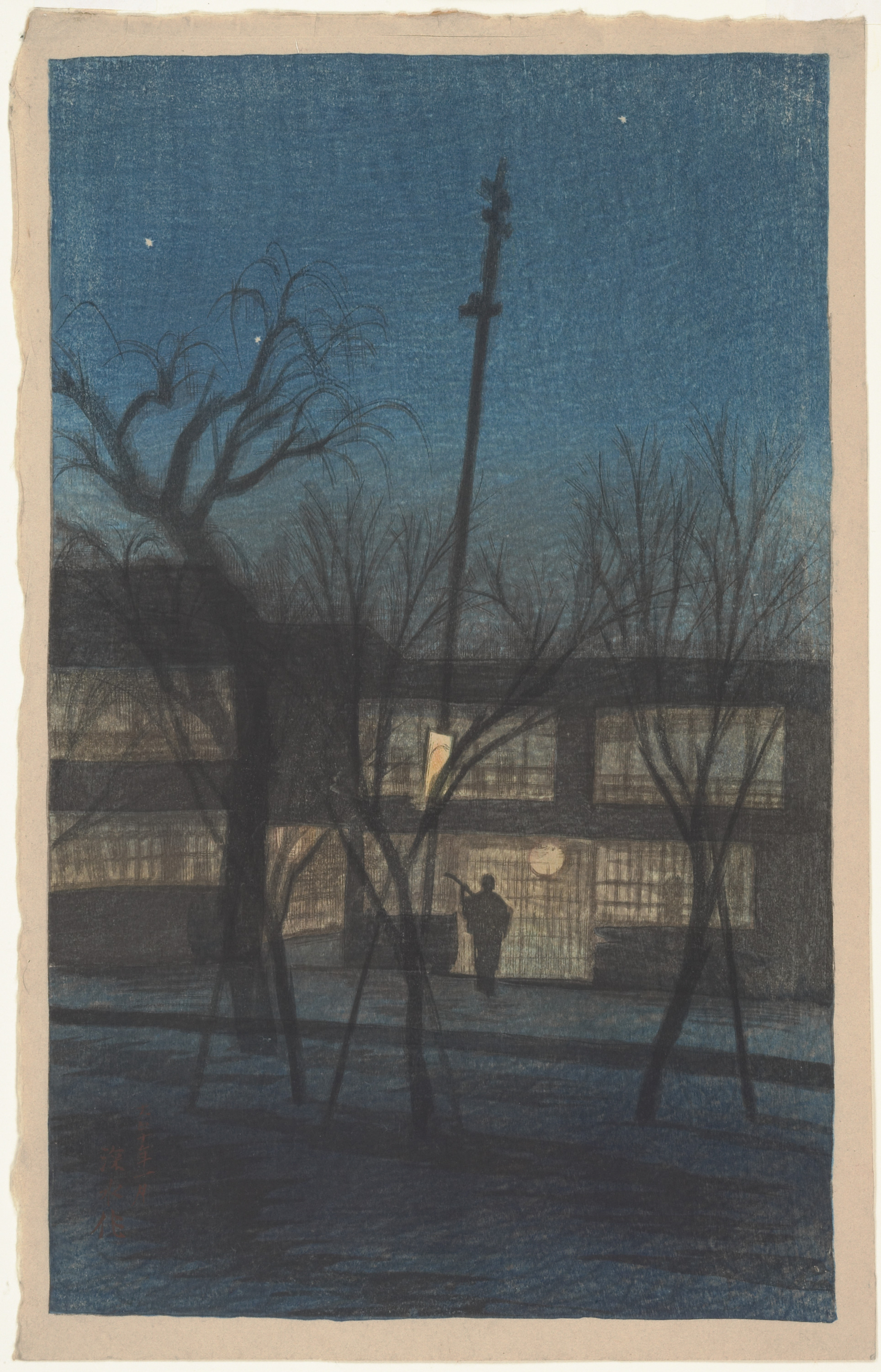 Minstrel at Ikenohata, 1921 woodblock print on paper