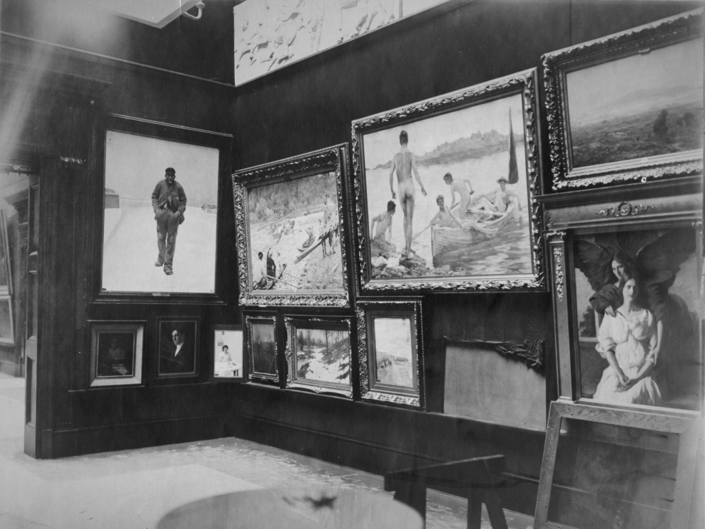 View of the first Carnegie International in 1901 showing various paintings
