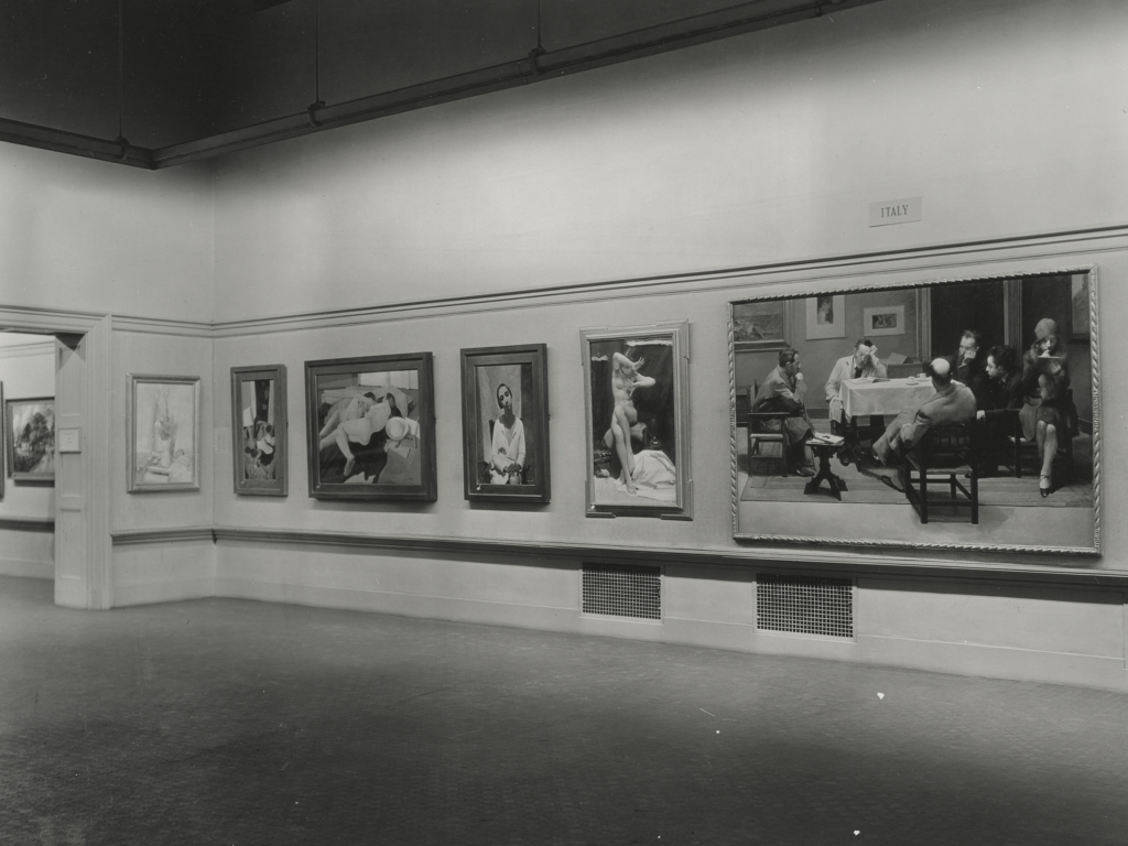 View of the first Carnegie International in 1931 showing various paintings