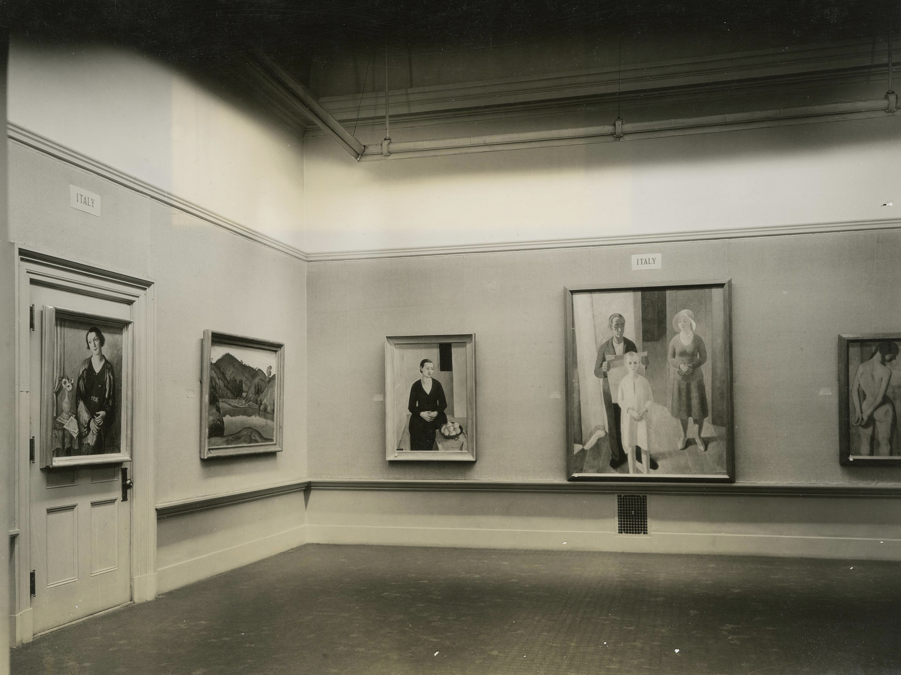 View of the first Carnegie International in 1933 showing various paintings