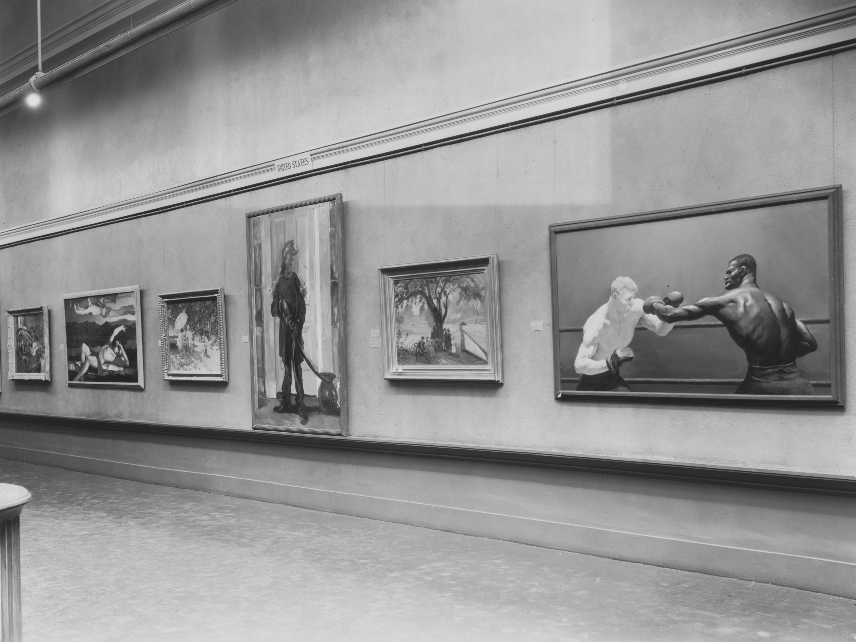 View of the first Carnegie International in 1934 showing various paintings