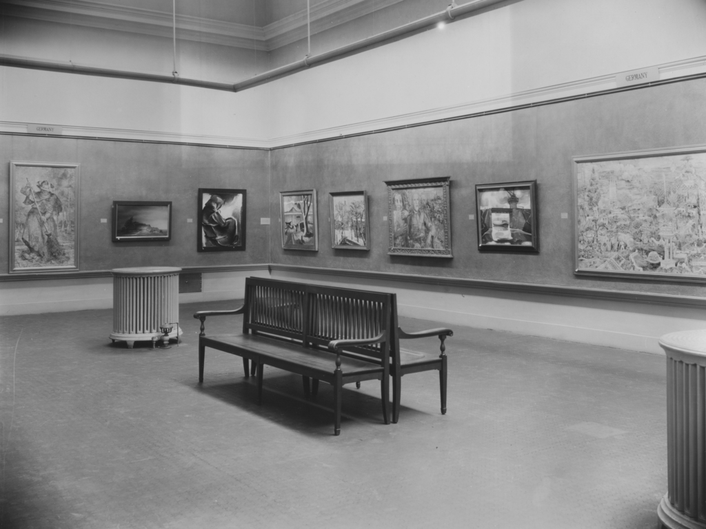 View of the first Carnegie International in 1936 showing various paintings