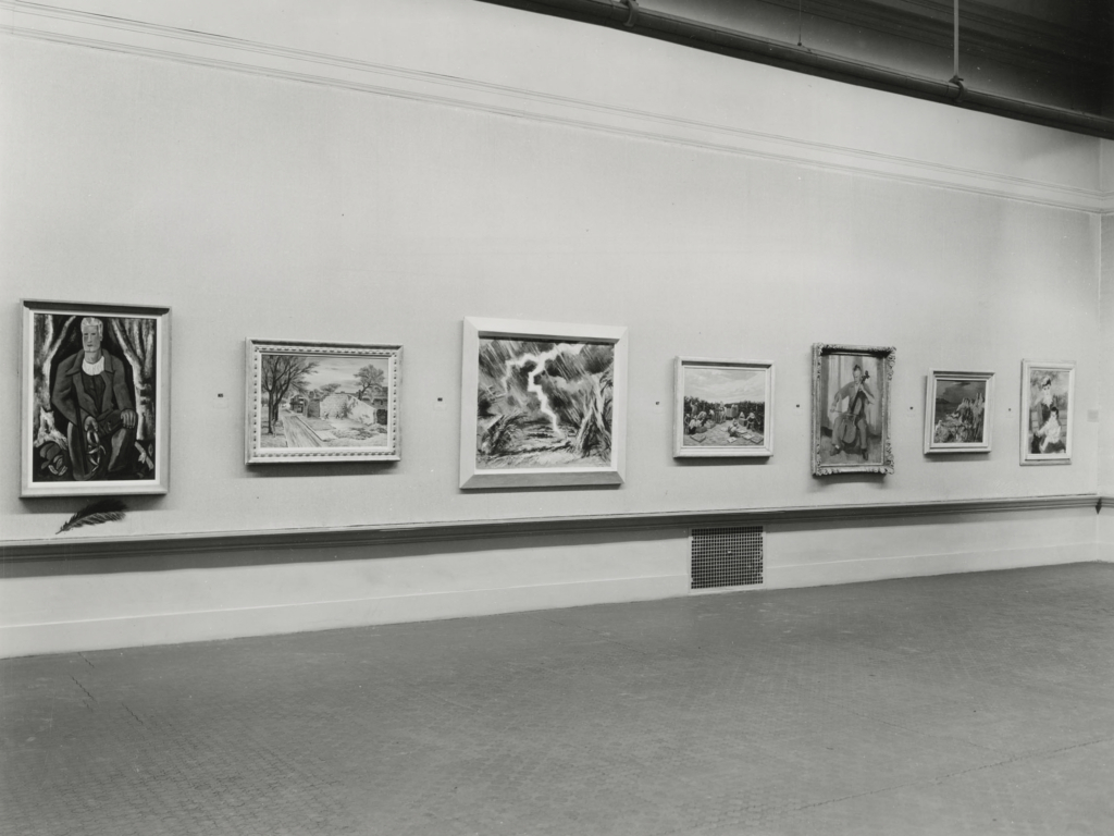 View of the first Carnegie International in 1943 showing various paintings