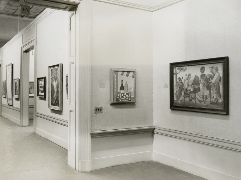 View of the first Carnegie International in 1945 showing various paintings