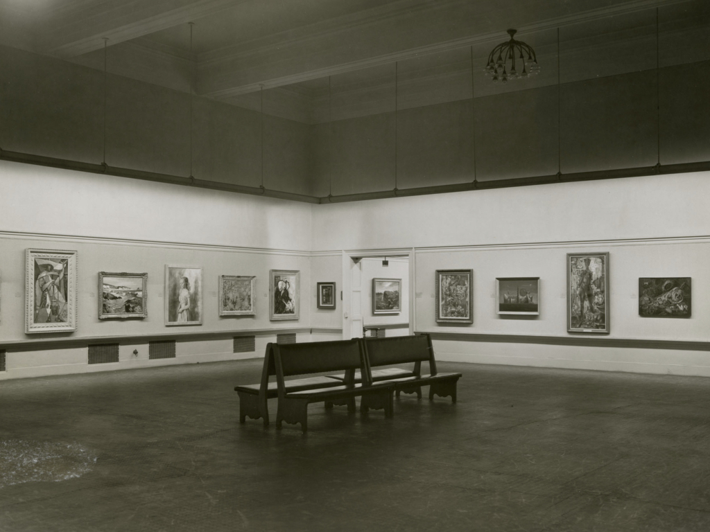 View of the first Carnegie International in 1947 showing various paintings