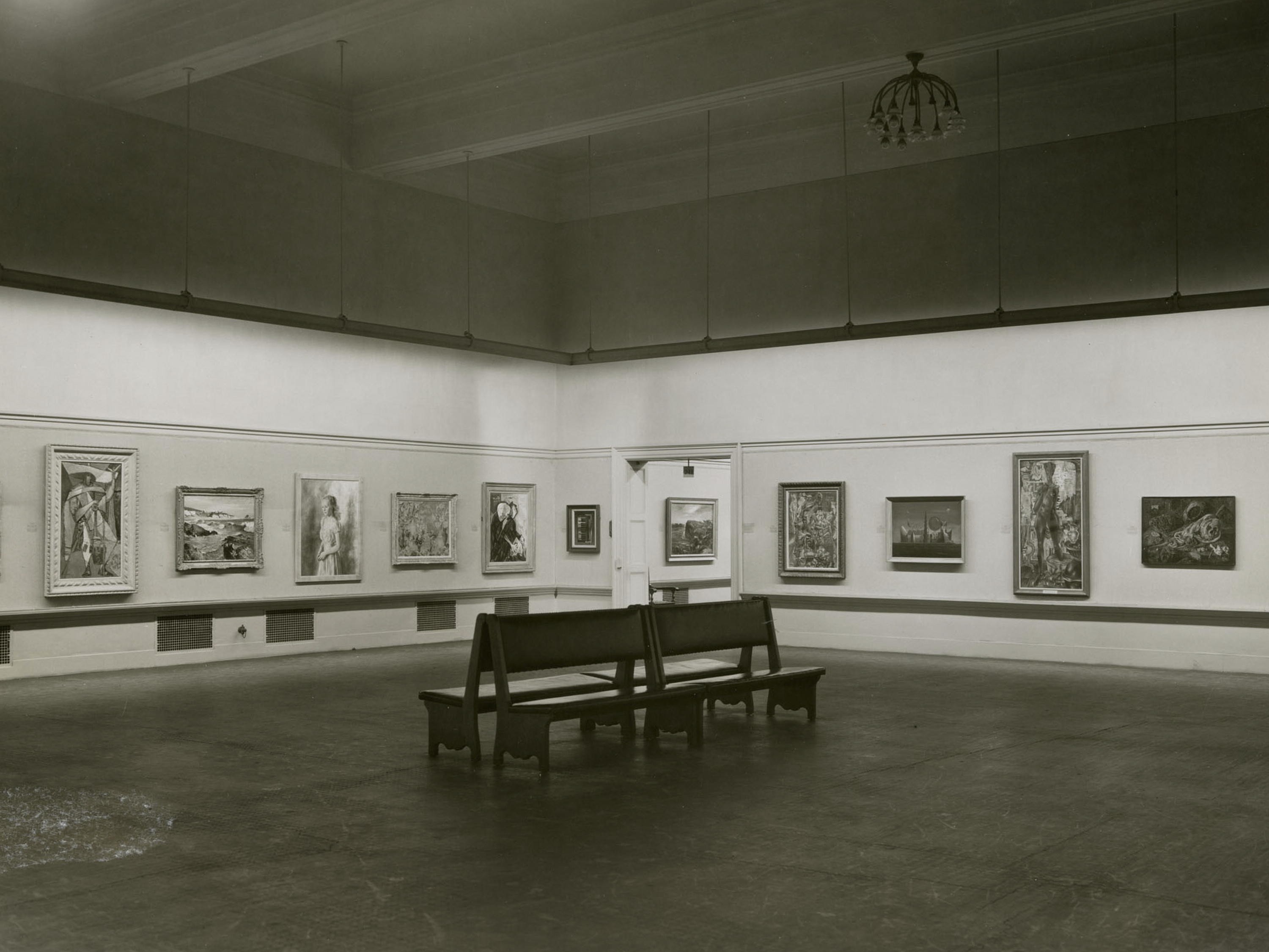 View of the first Carnegie International in 1947 showing various paintings