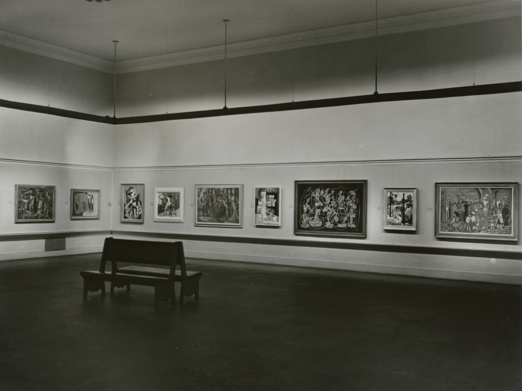 View of the first Carnegie International in 1949 showing various paintings