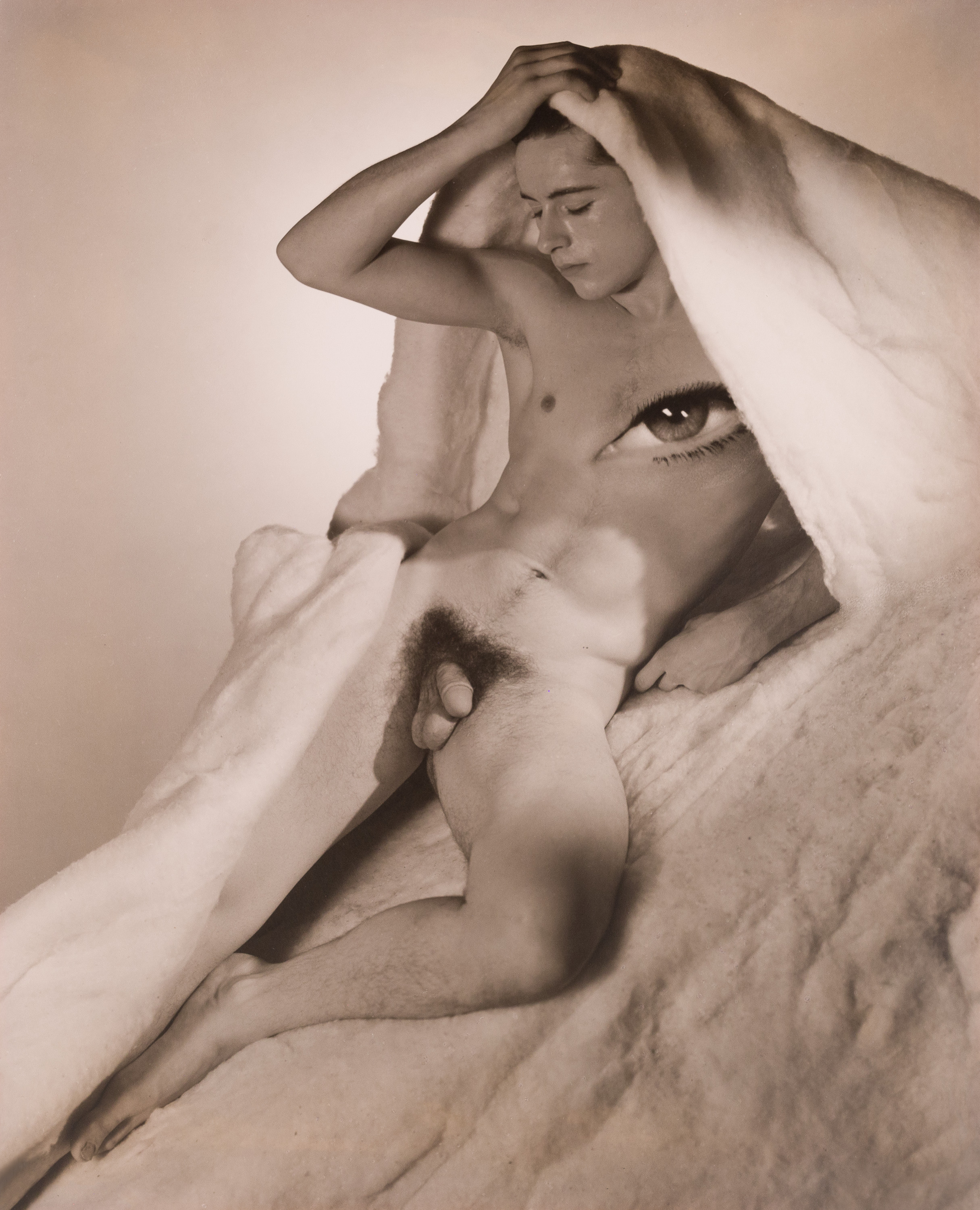 nude person with an eye edited on his chest