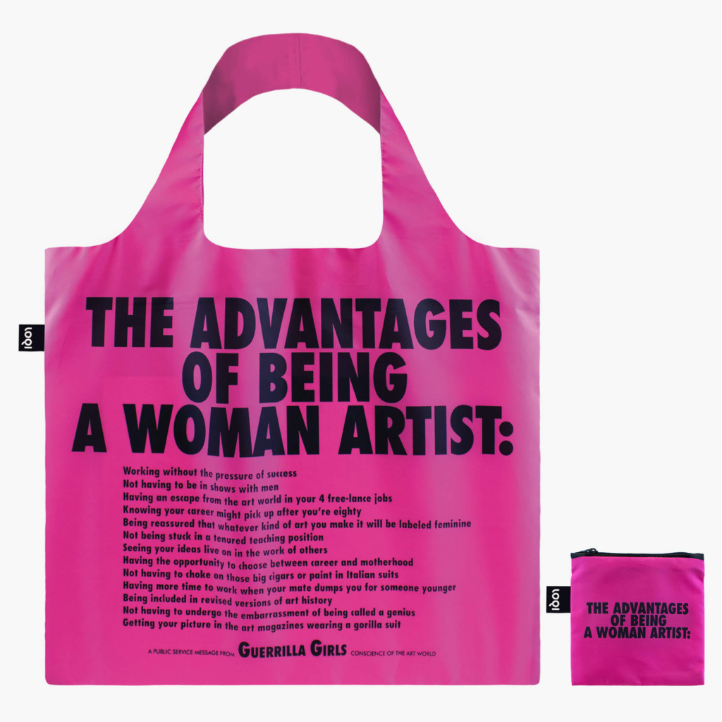 hot pink tote bag advantages of being a women artist person by the Guerrila Girls: hot pink tote bag Guerrilla Girls Reusable Tote Bag