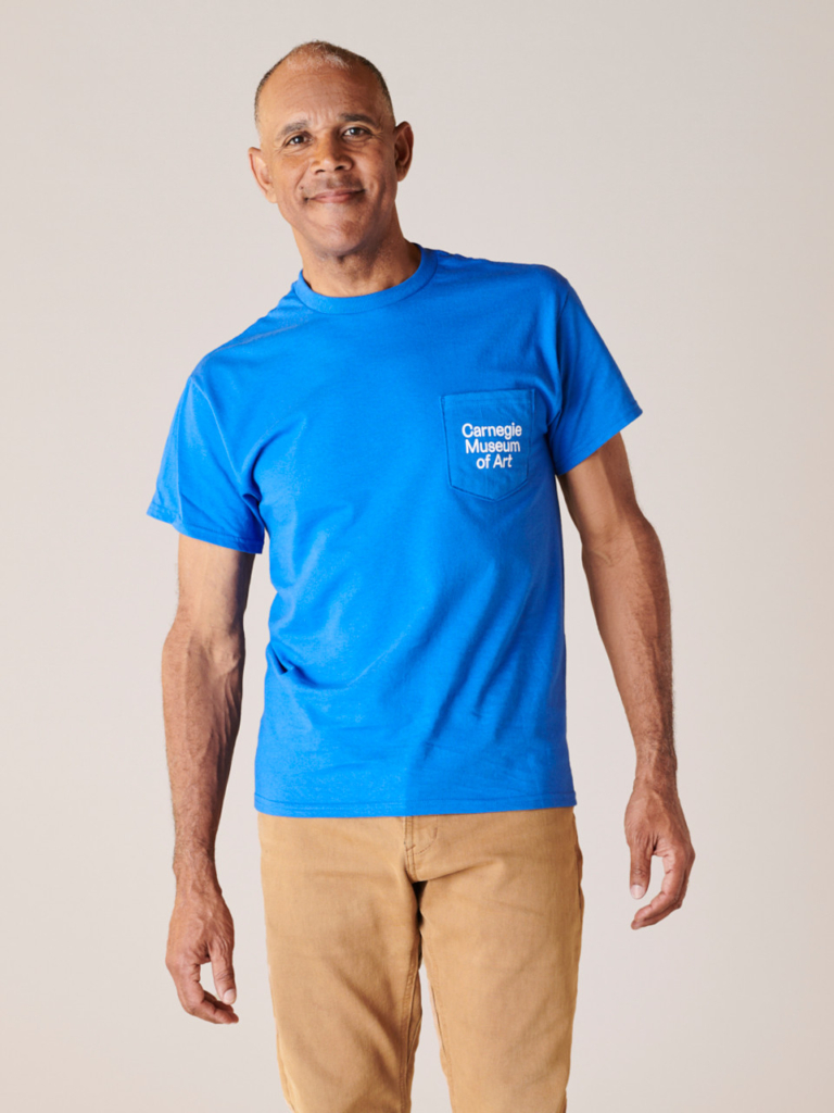 a man wearing a blue shirt