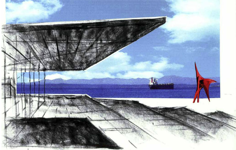 Weiss/Manfredi, Sketch of PACCAR Pavilion at Olympic Sculpture Park