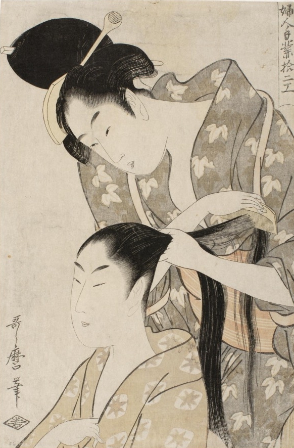 Utamaro Kitagawa's Girl Dressing a Companion's Hair