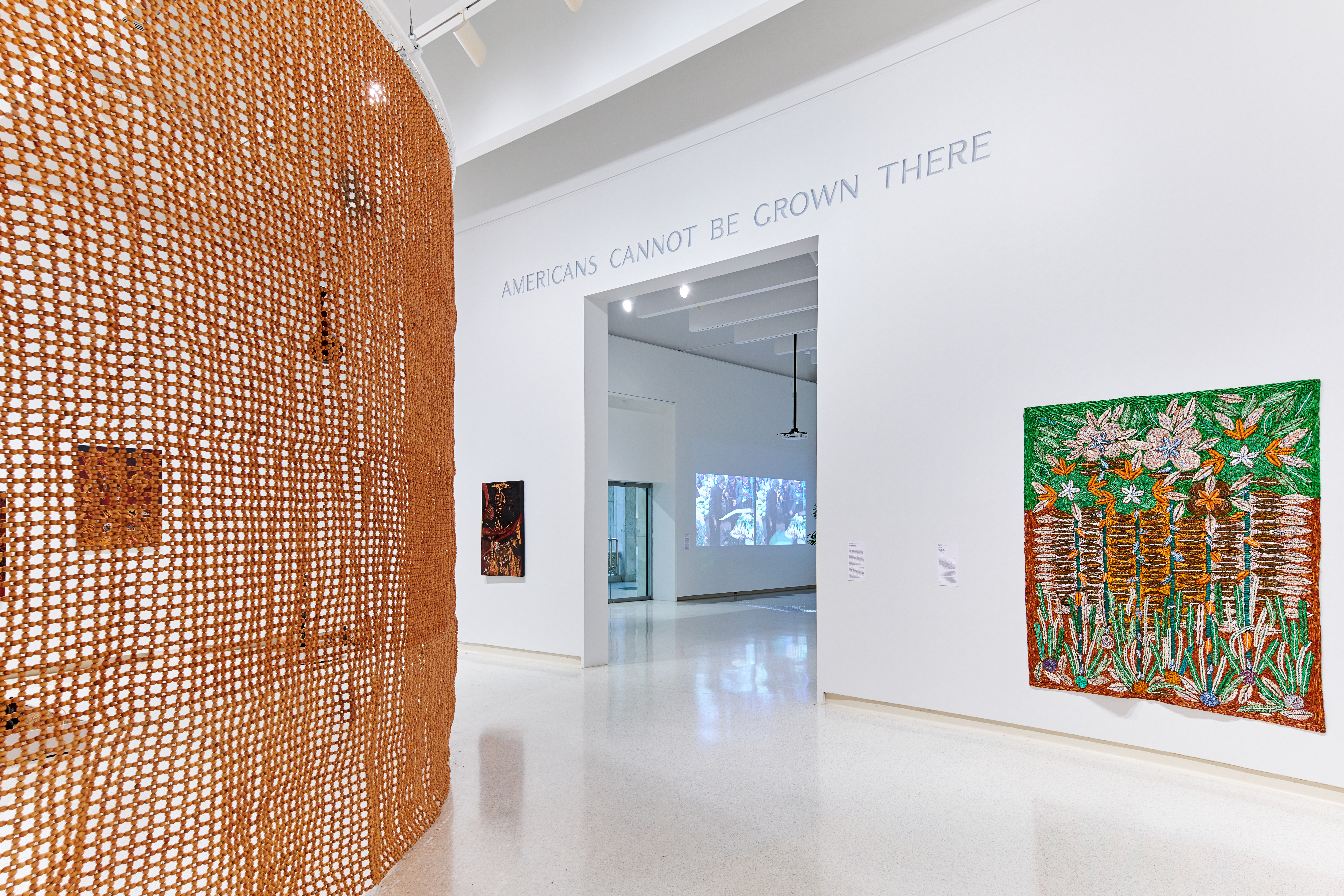 Installation view of the 58th Carnegie International featuring works by Trương Công Tùng, Pio Abad, and Sanaa Gateja