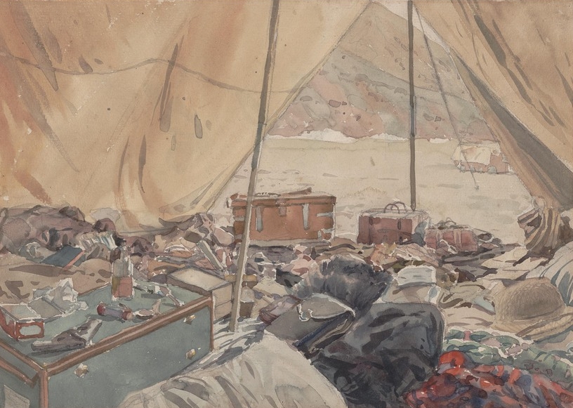 Andrey Avinoff's Tibet: Camp Scene in the Karakoram at the Foot of the Mountain (interior of tent) (recto); Studies of butterfly and moth wings (verso)