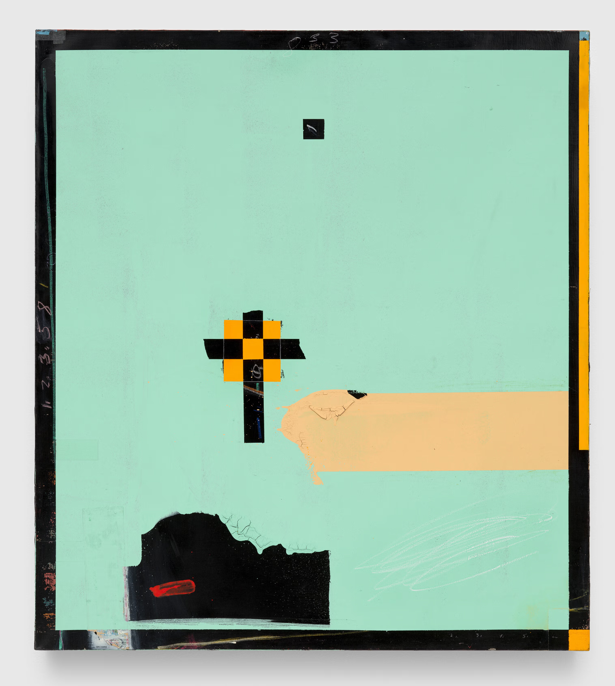 abstract painting by Raymond Saunders of a cross, the work is titled Dr Jesus