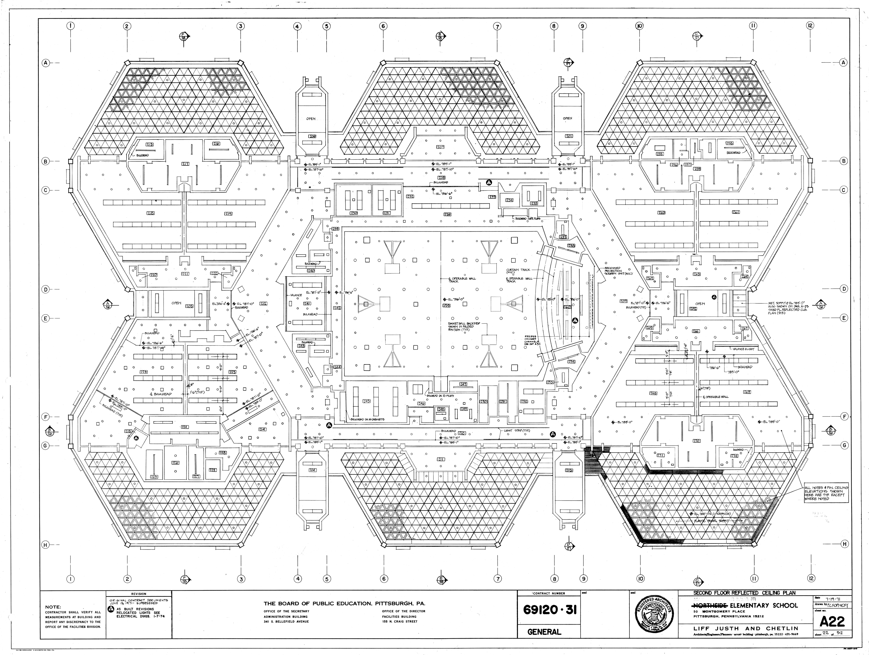 Liff Justh and Chetlin, architects, Second Floor Reflected Ceiling Plan for Martin Luther King Jr.