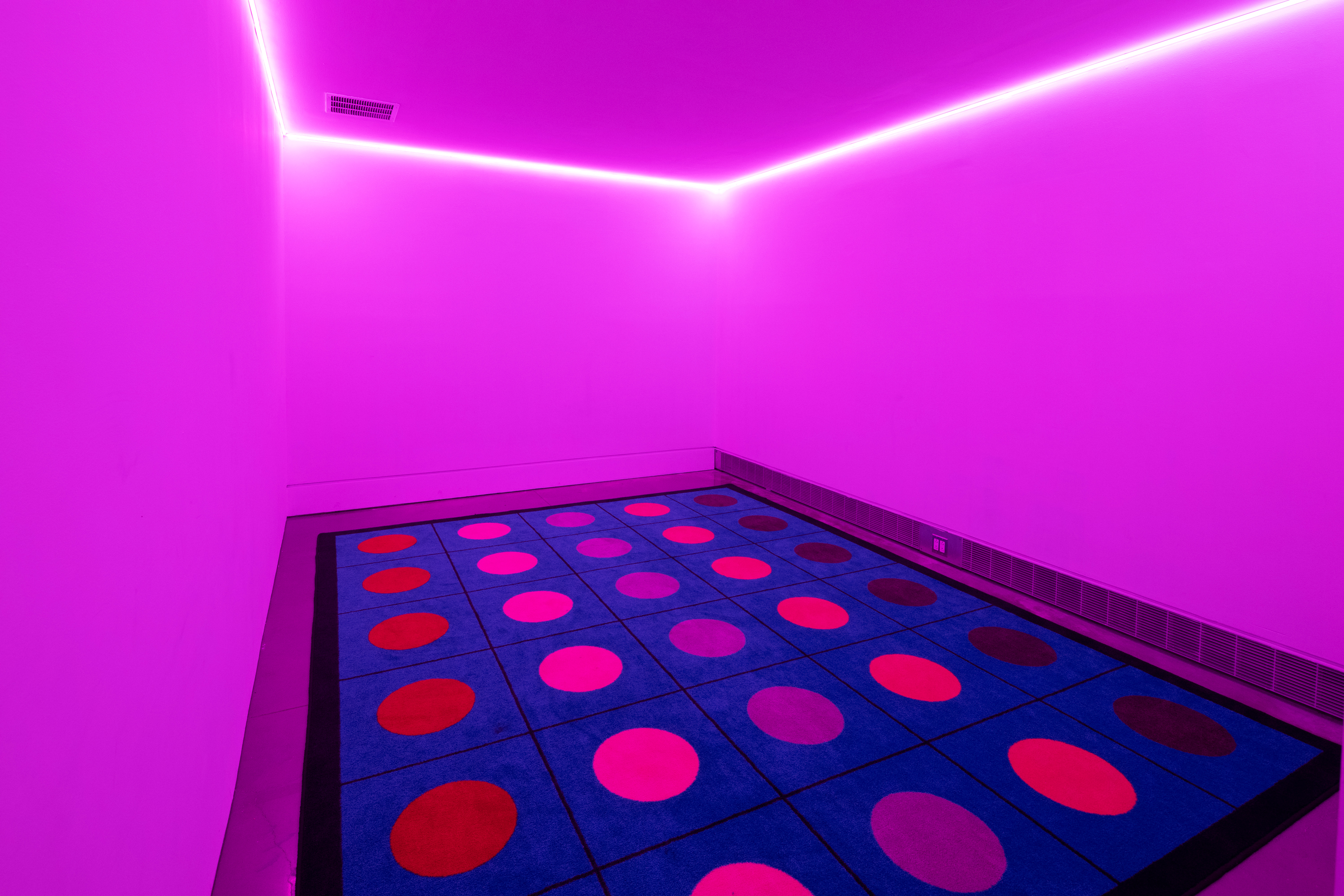 room with dots on tiles