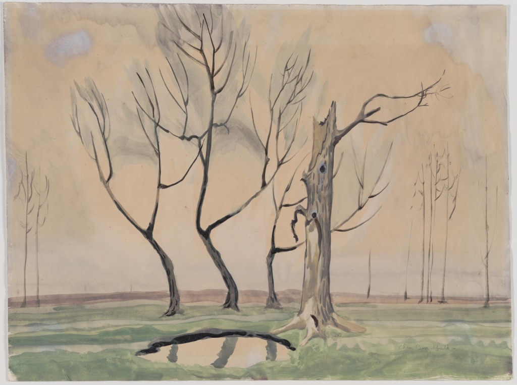 watercolor of dying trees