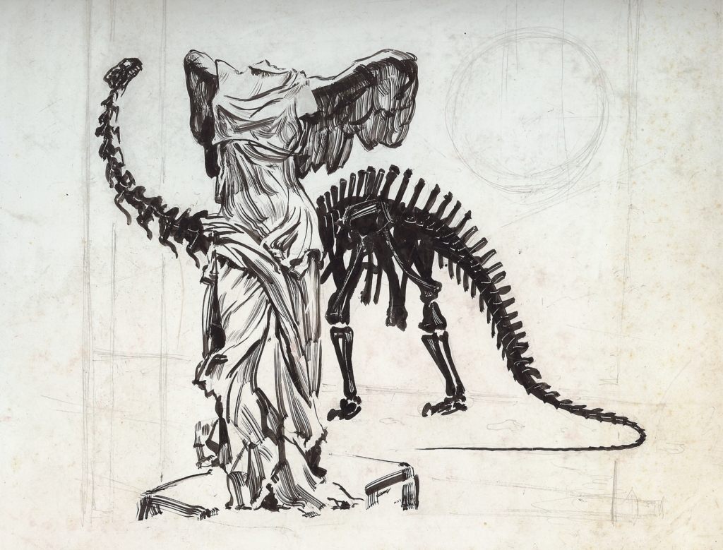 Andrey Avinoff, Apatosaurus Luisae [sic] and the Victory (project for the seal of the Society of Art and Science,