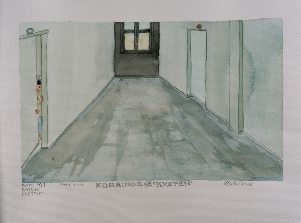 watercolor of a hallway in a hospital