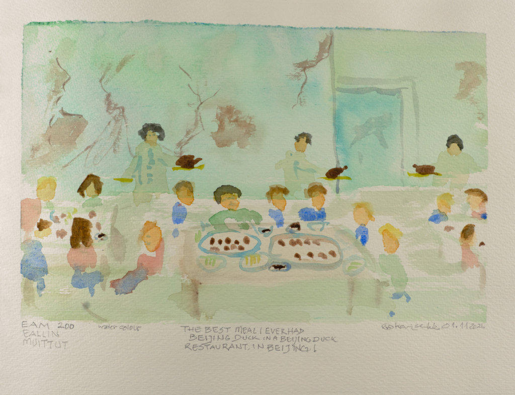 people eating in a resturaunt watercolor