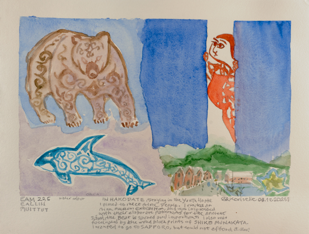 gorilla and killer whale watercolor with person peeking at them