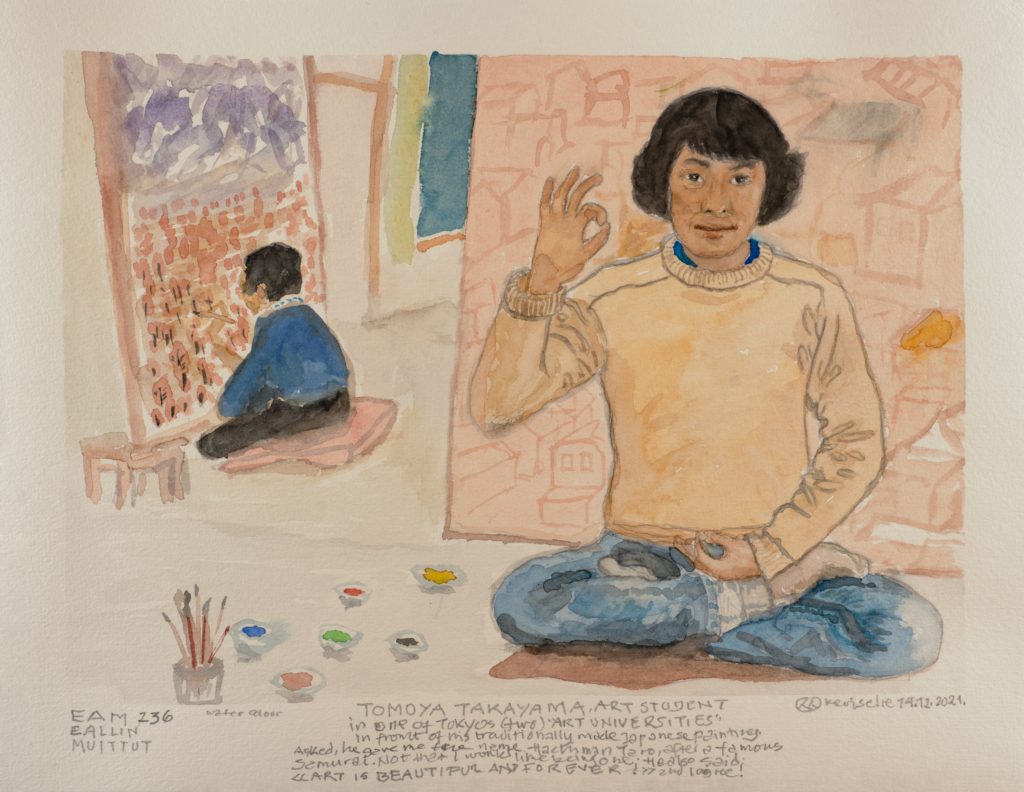 person amongst watercolors on the floor watercolor