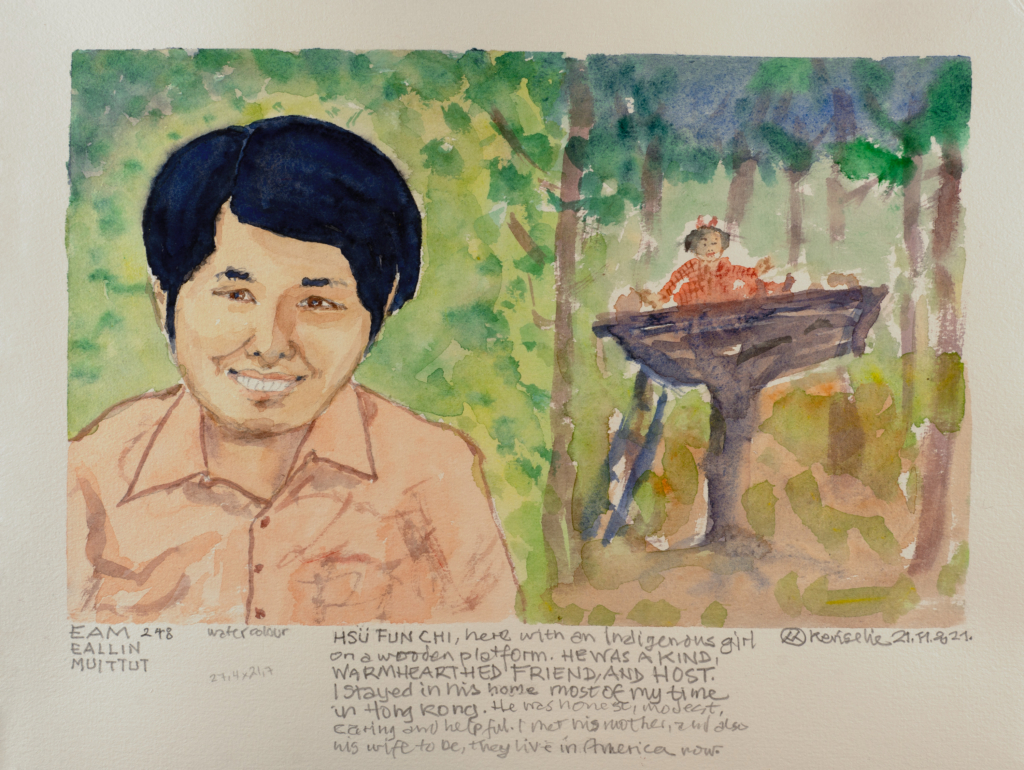 people standing in a forest watercolor