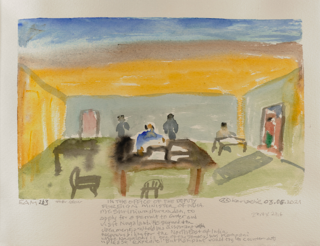 room with people in it watercolor