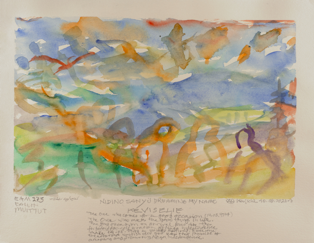 abstract watercolor of people in field
