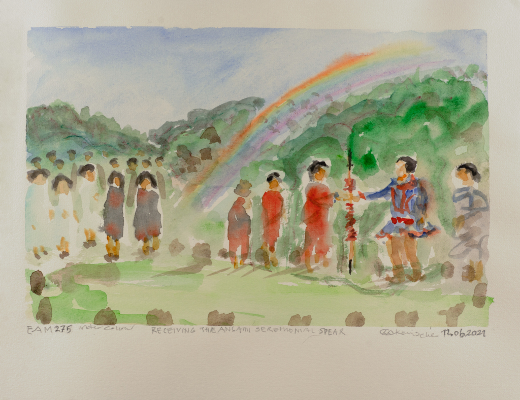 people amongst a field watercolor