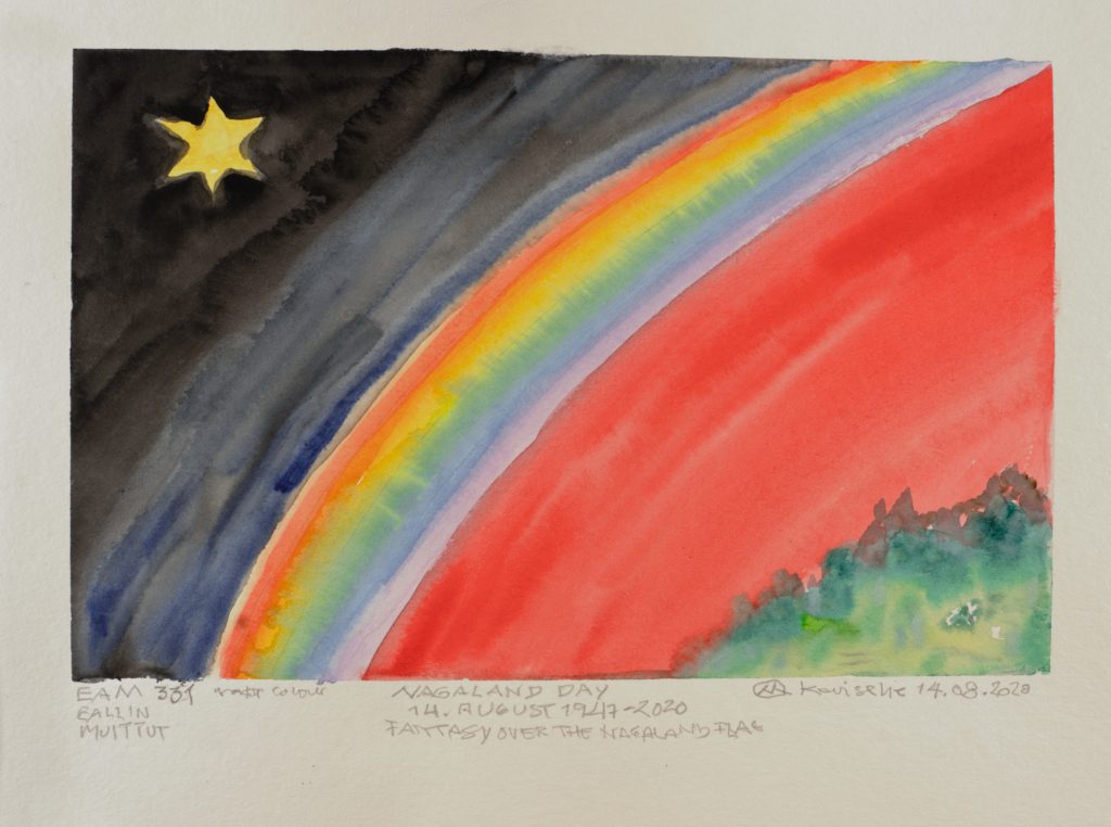 rainbow with night sky watercolor