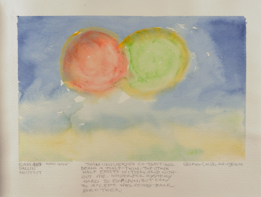 two things floating in the sky watercolor