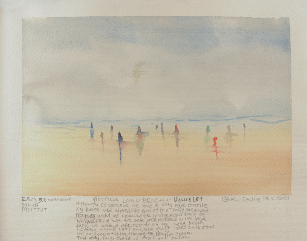 people on a beach abstract watercolor