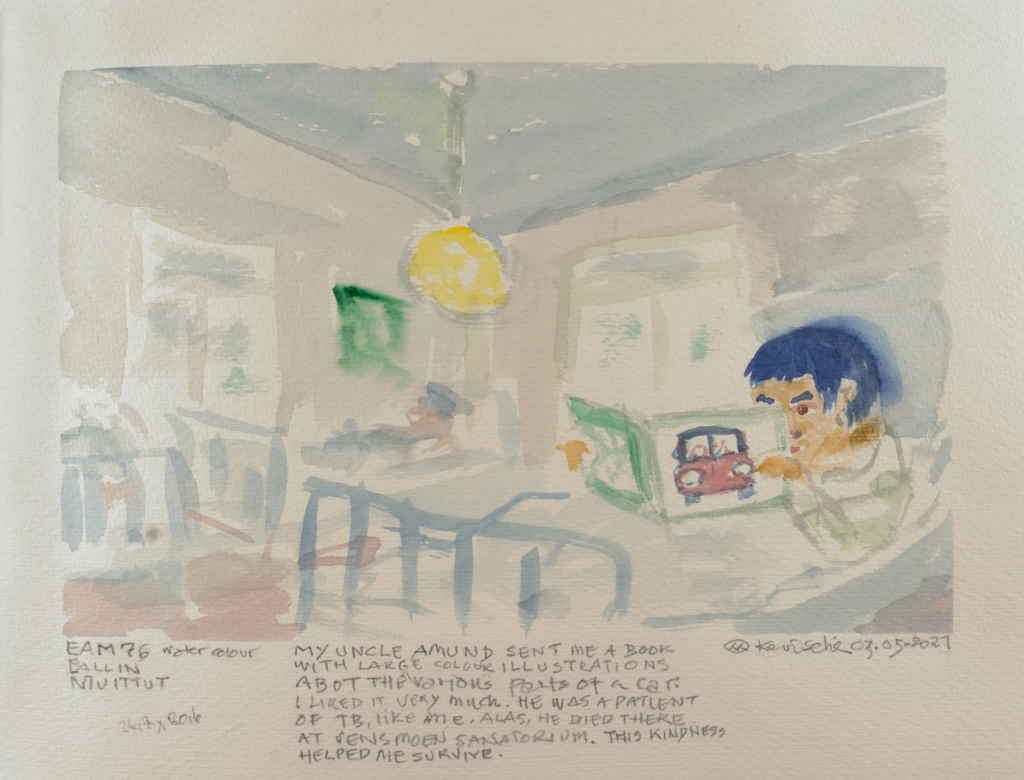 person reading a book in a hospital watercolor