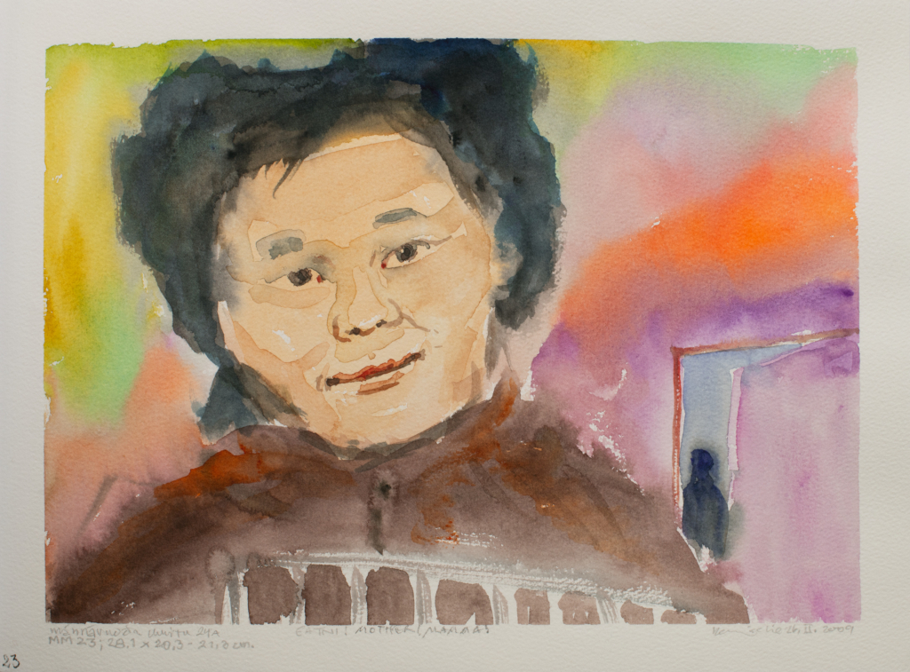 person above a crib watercolor