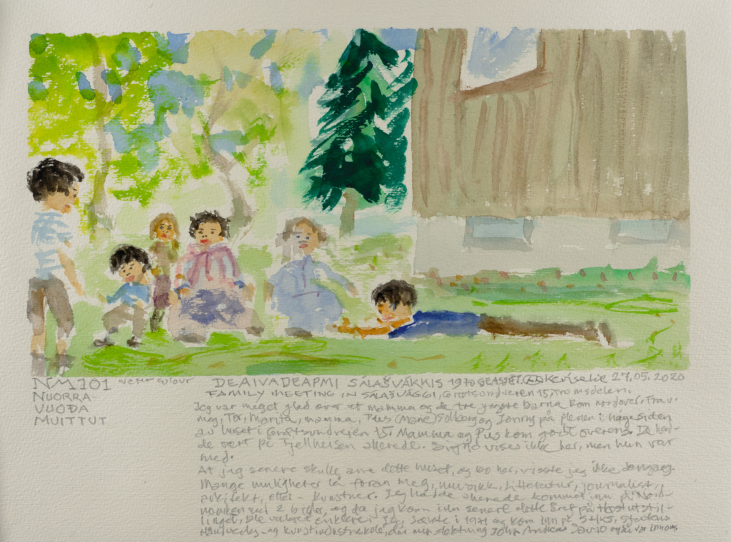 children playing outside watercolor
