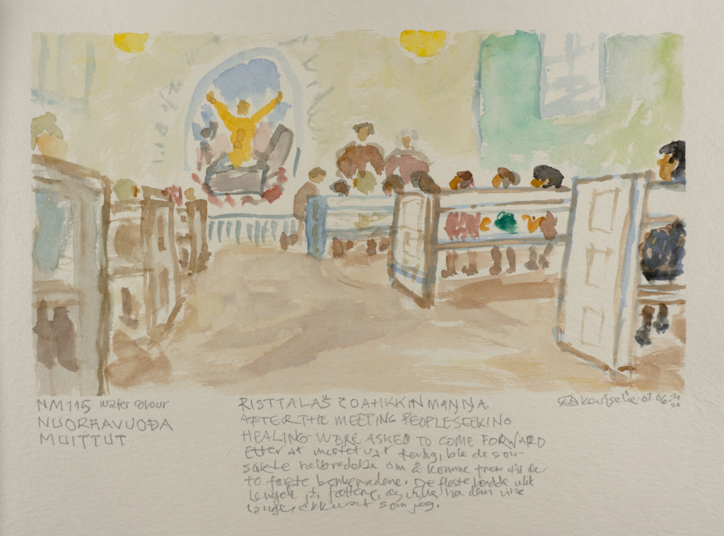 watercolor of a shoe department