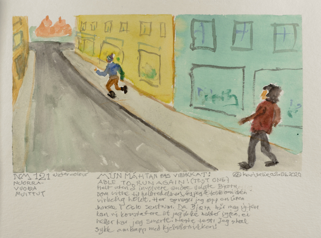 person walking down a street watercolor